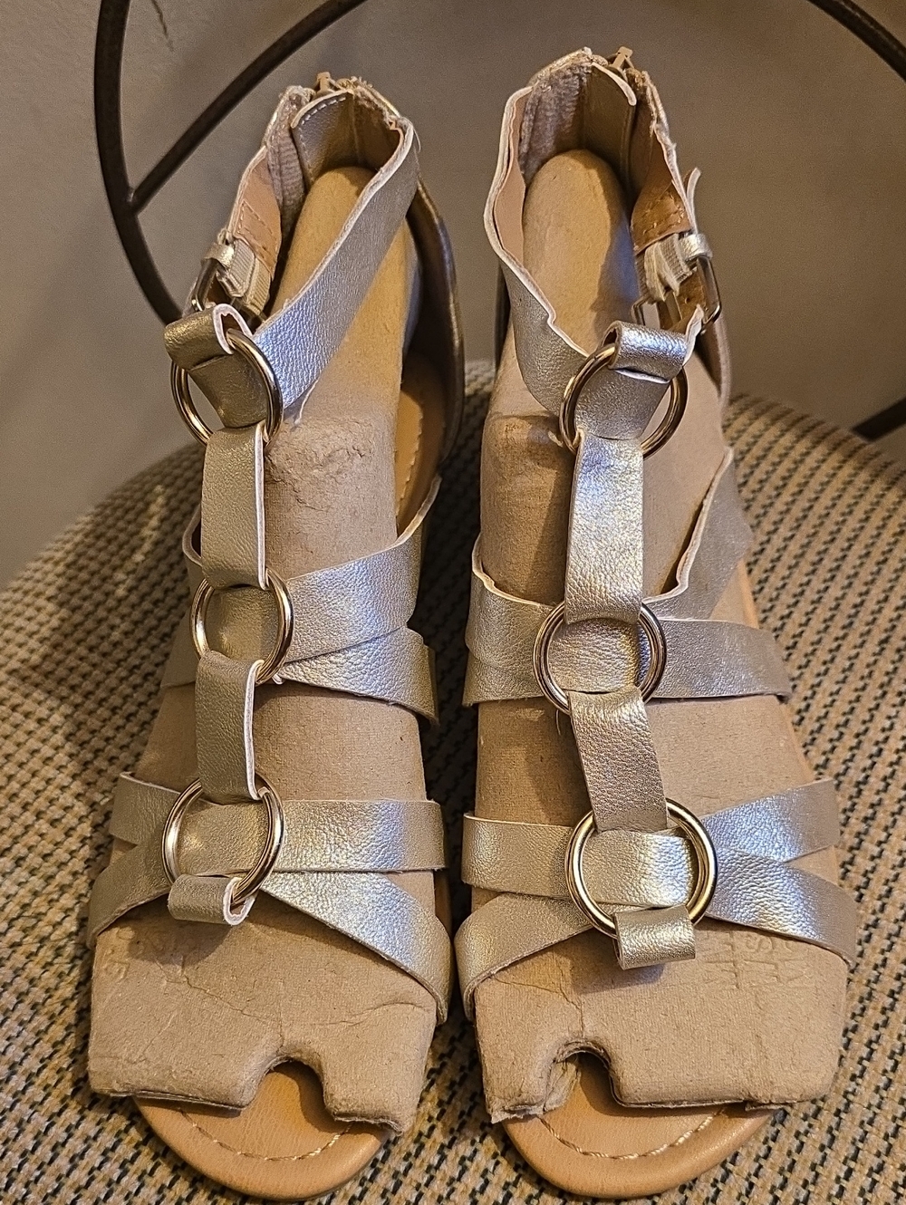 Report Metallic Taupe Strappy Ring Sandals